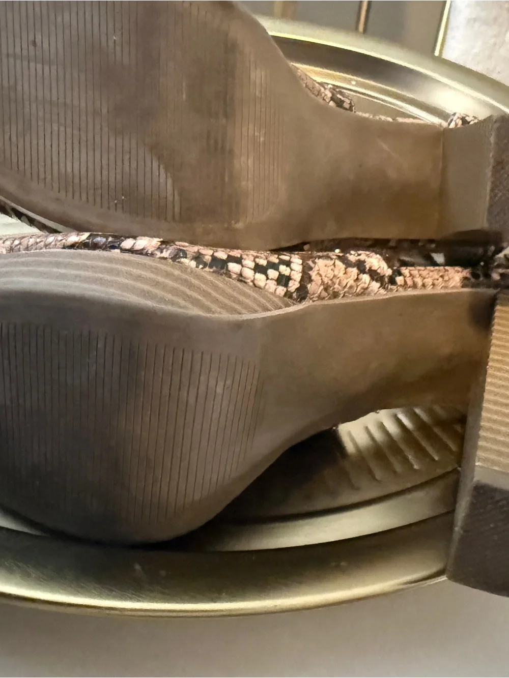 Report  Snake Print Peep Toe Block Heel Booties - Brown
